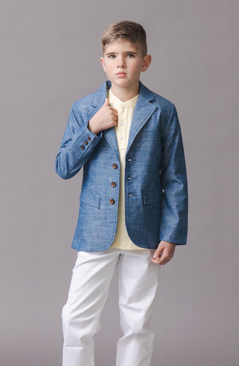 Hope & Henry Kids' Classic Organic Chambray Suit Jacket, Alternate, color, Chambray With Logo Lining