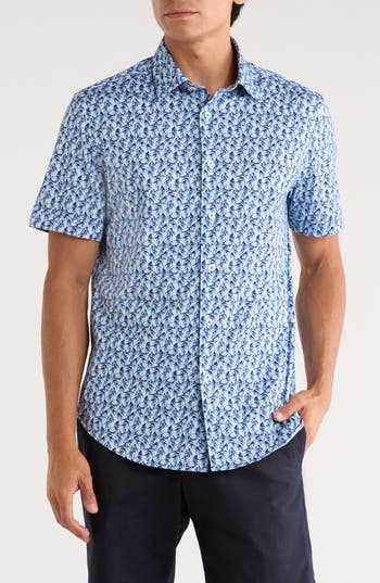 Bugatchi Miles Ooohcotton® Short Sleeve Button-up Shirt In Blue