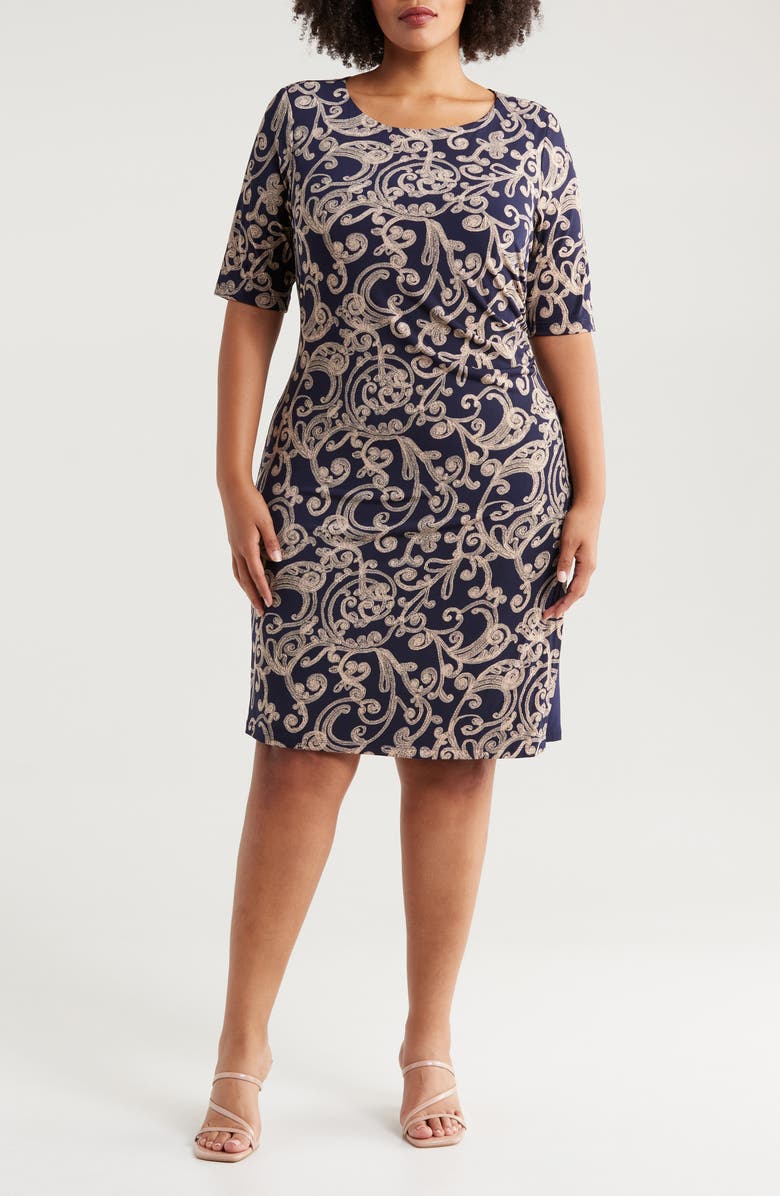 Connected Apparel Paisley Sheath Dress, Main, color, Ink