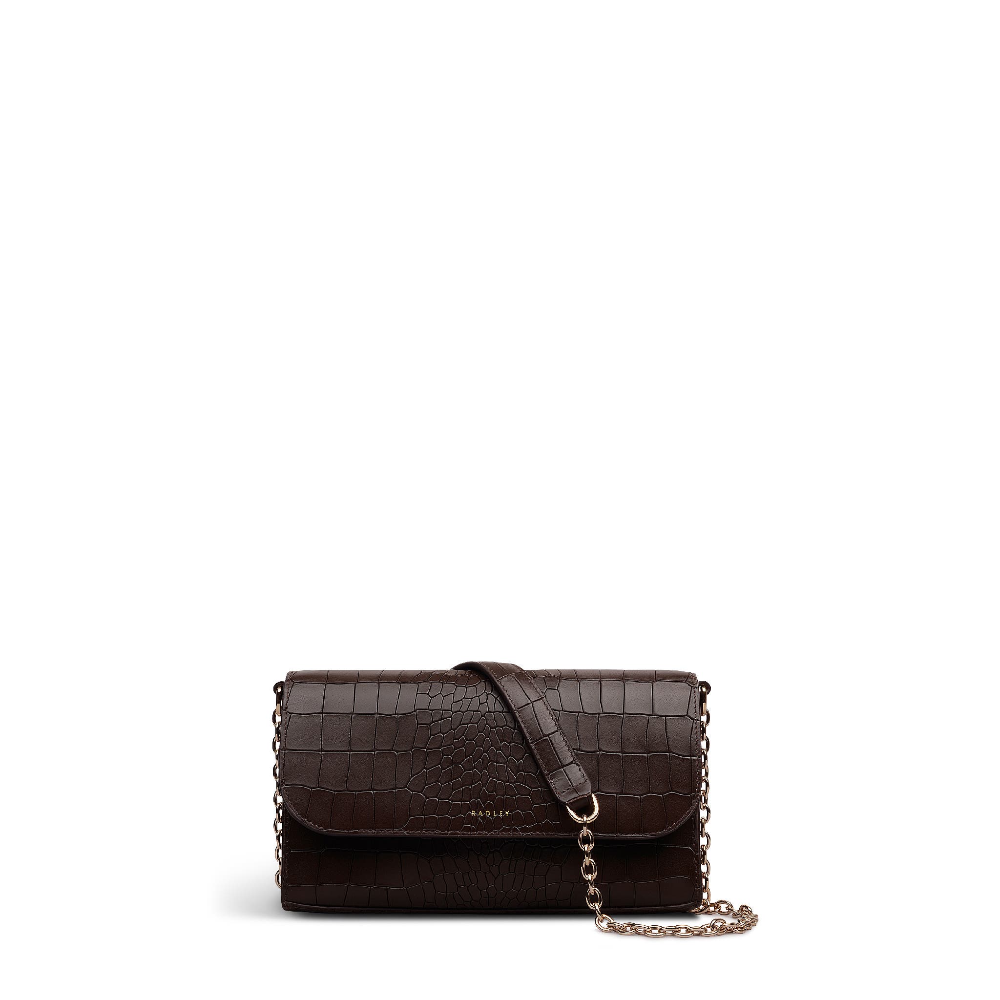 Radley The Rathbone - Faux Croc Micro Flapover Crossbody Bag, Main, color, Dark Oak