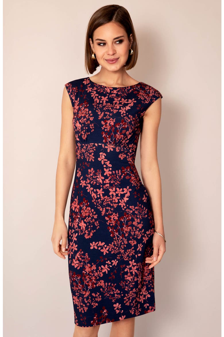 Sculpted Boatneck Floral Shift Dress, Alternate, color, Bronzed Blooms