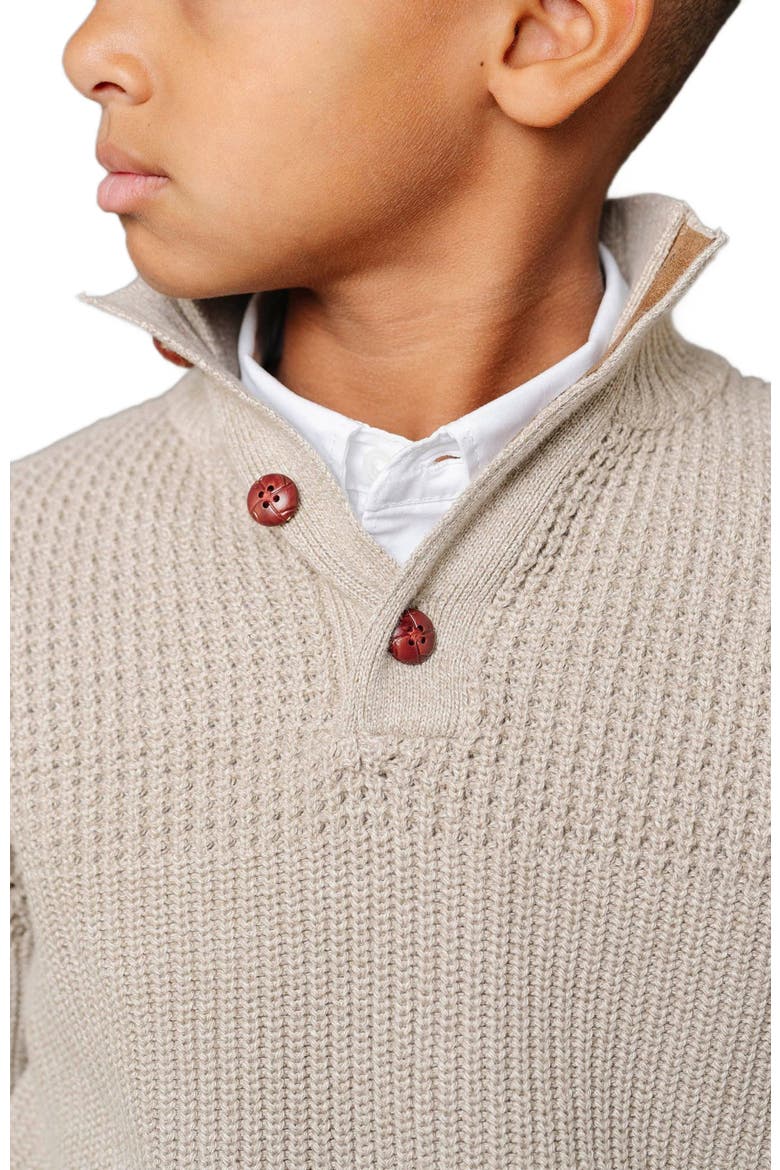 Boys' Organic Mix Stitch Mock Neck Sweater with Elbow Patches, Kids, Alternate, color, Taupe Marl Mix Stitch