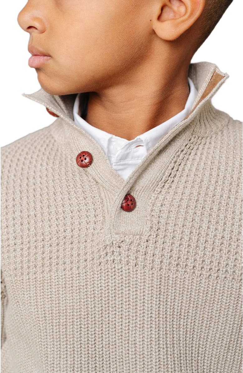 Hope & Henry Boys' Organic Mix Stitch Mock Neck Sweater with Elbow Patches, Kids, Alternate, color,