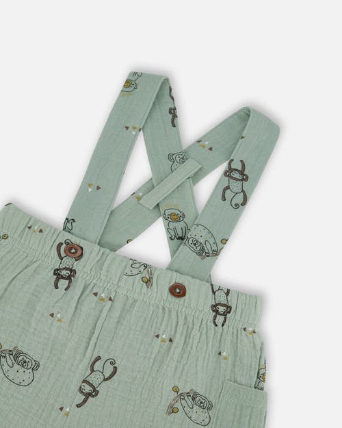 DEUX PAR DEUX DEUX PAR DEUX BABY BOY'S PRINTED MUSLIN SHORTALL AND ORGANIC COTTON BODYSUIT SET SAGE MONKEY AND OFF
