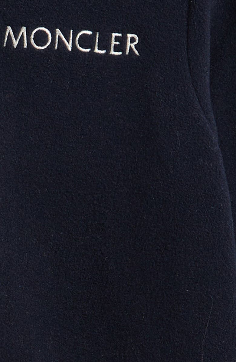 Moncler Fleece Hooded Zip Romper, Alternate, color, Navy