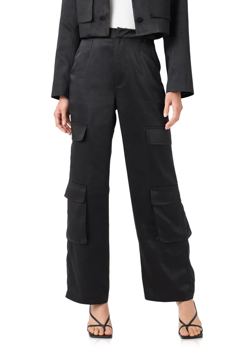 English Factory Satin Cargo Pants, Main, color, Black