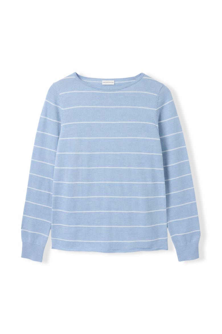Merino Fine Knit Boat Neck Jumper, Alternate, color, Vintage Blue Stripe