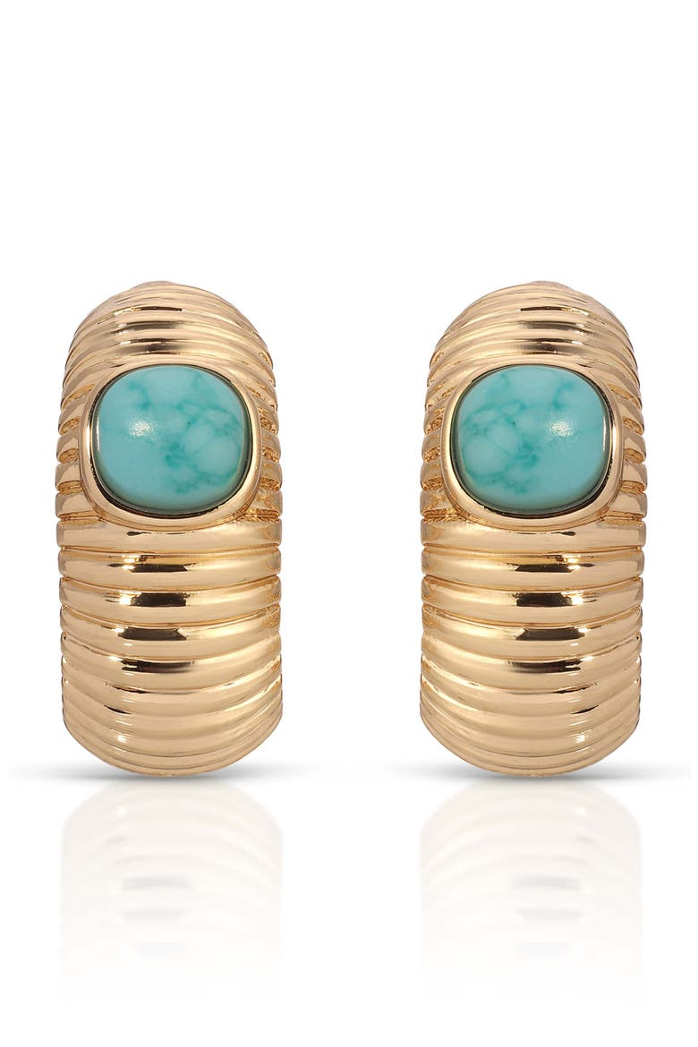 Semiprecious Stone Hoop Earrings, Alternate, color, TURQUOISE/ GOLD