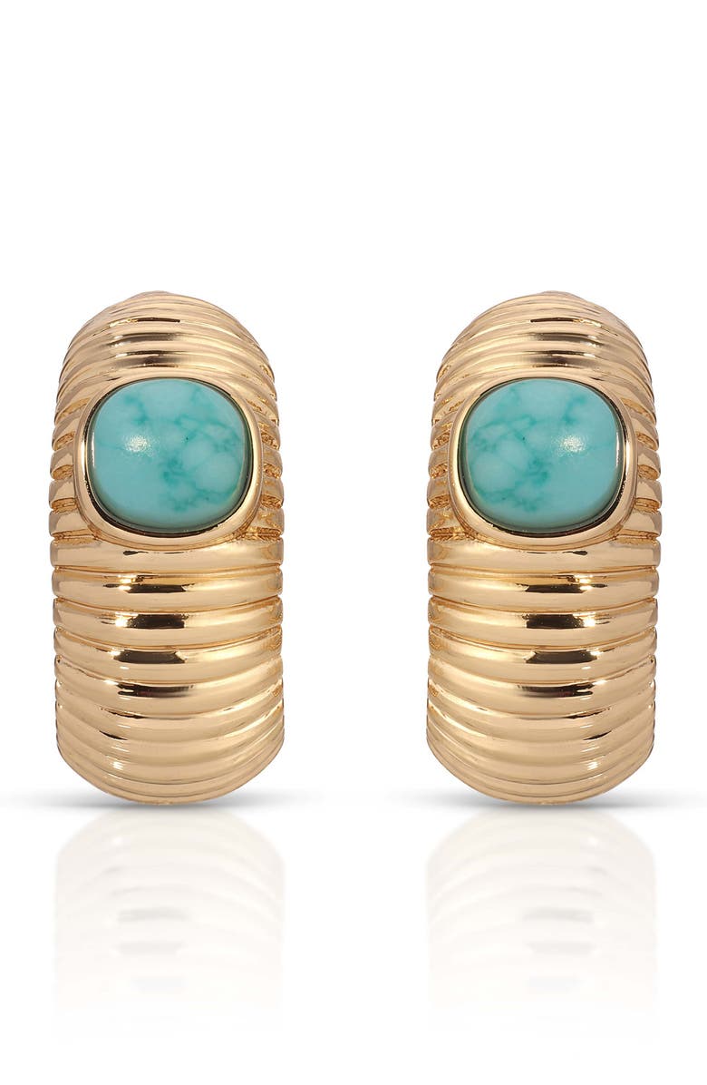 Ettika Semiprecious Stone Hoop Earrings, Alternate, color, Turquoise/ Gold