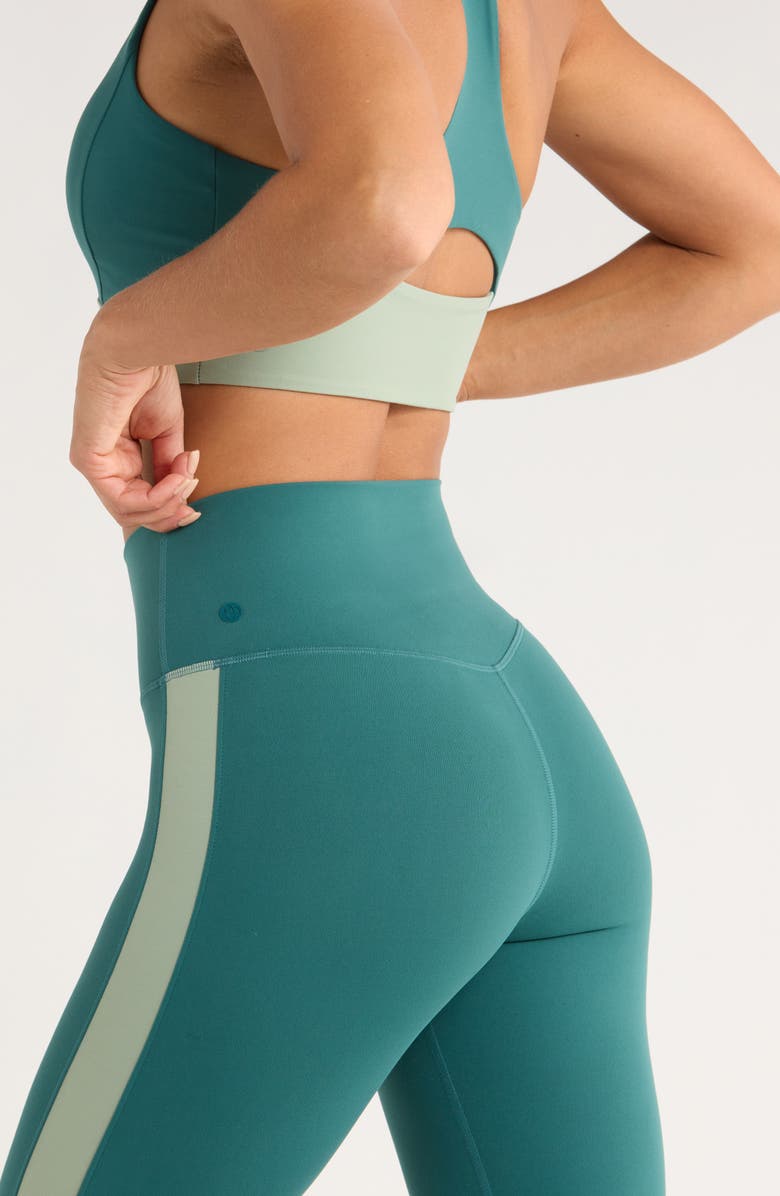Zella Studio Luxe Colorblock High Waist 7/8 Leggings, Alternate, color, Teal Atlantic- Green