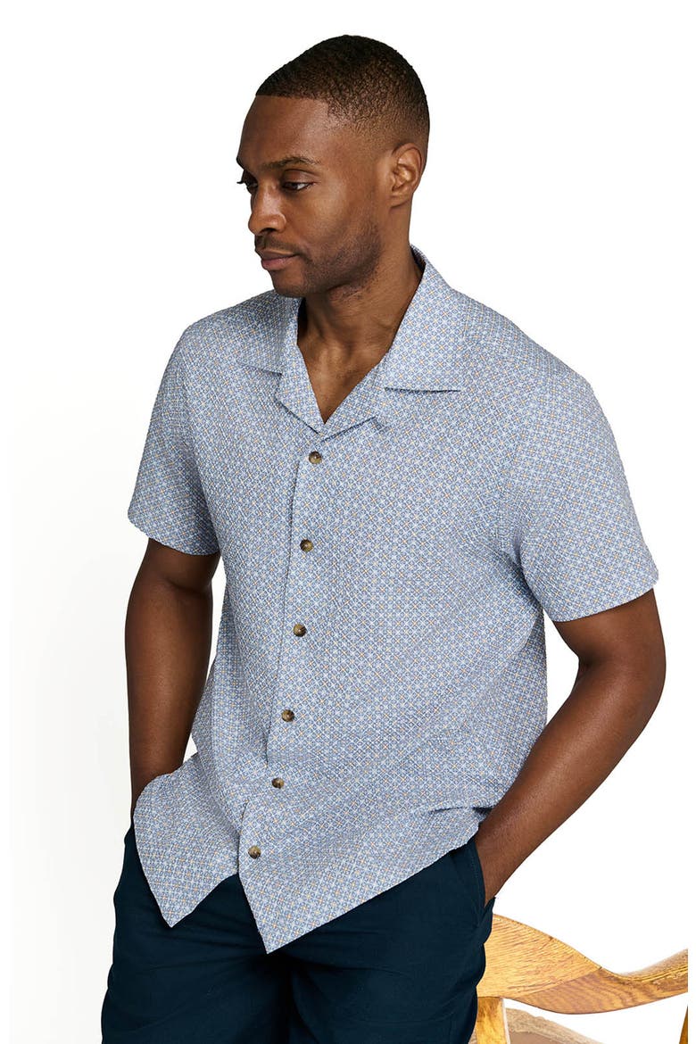 Diamond Gem Short Sleeve Seersucker Camp Shirt, Alternate, color, GREY