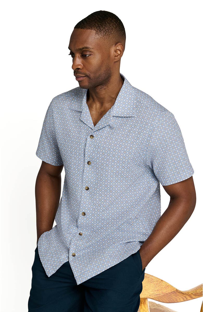 Brooklyn Brigade Diamond Gem Short Sleeve Seersucker Camp Shirt, Alternate, color, Grey