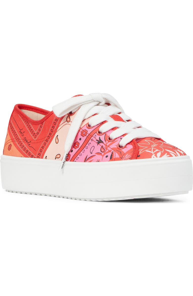 Kate Spade New York serve bandana patchwork platform sneaker, Main, color, Pink Multi