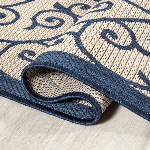 Jonathan Y Madrid Vintage Filigree Textured Weave Indoor/outdoor Area Rug In Navy/beige