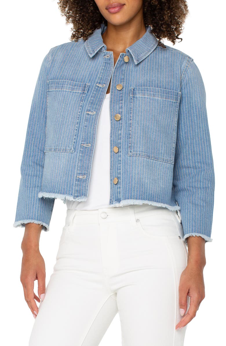 Liverpool Los Angeles Stripe Crop Denim Shacket, Alternate, color, Sunset Stripe