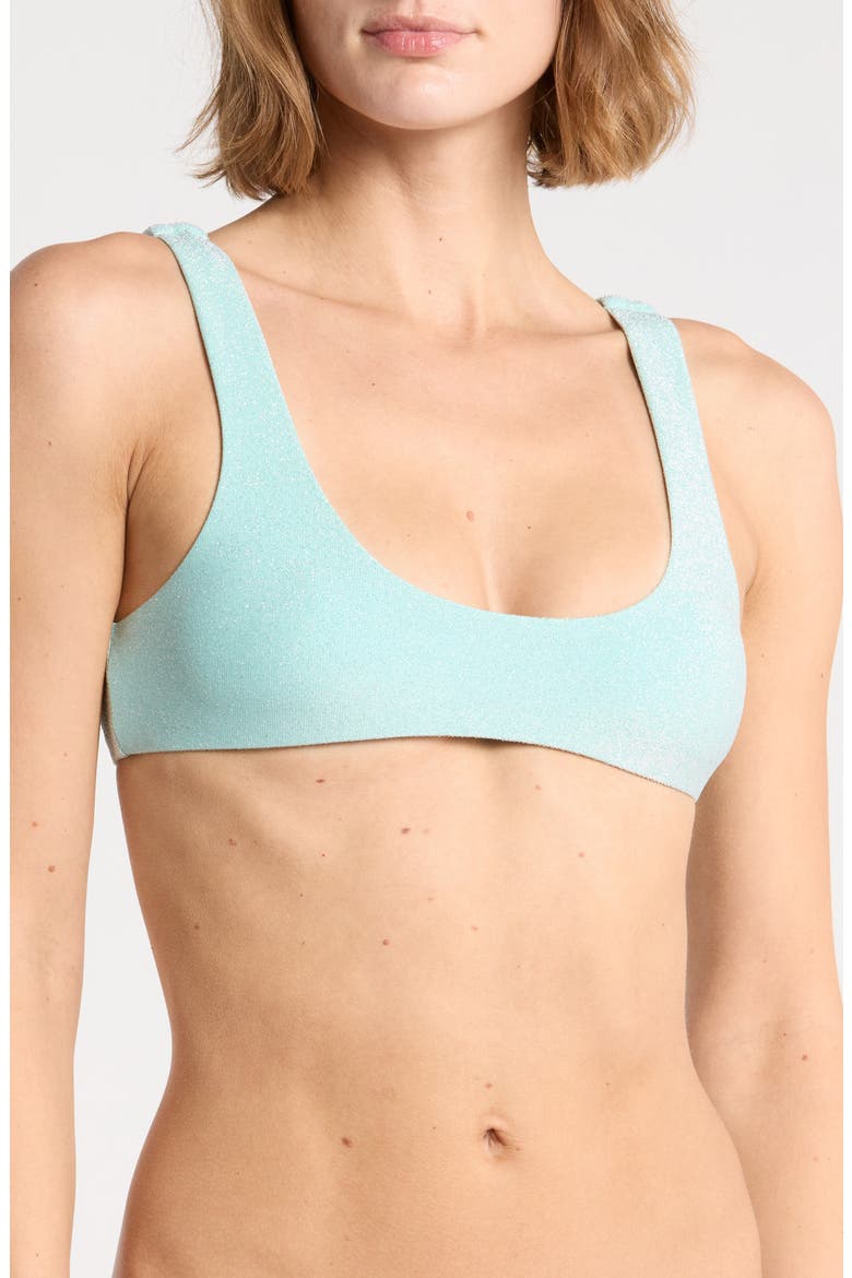 Sunny Metallic Scoop Neck Swim Top, Main, color, BLEACHED AQUA