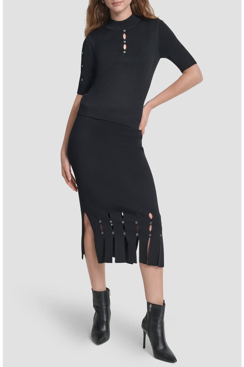 Cutout Grommet Mock Neck Sweater, Alternate, color, BLACK