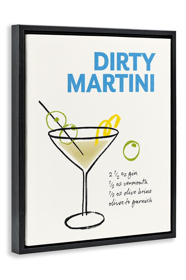 Dirty Martini Recipe Framed Canvas Wall Art, Alternate, color, MULTI-COLOR