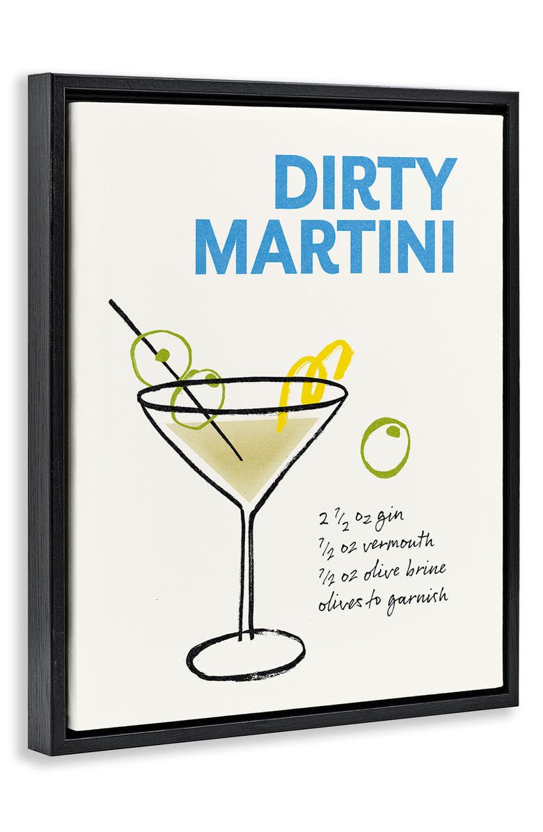 Stupell Industries Dirty Martini Recipe Framed Canvas Wall Art, Alternate, color, Multi-Color