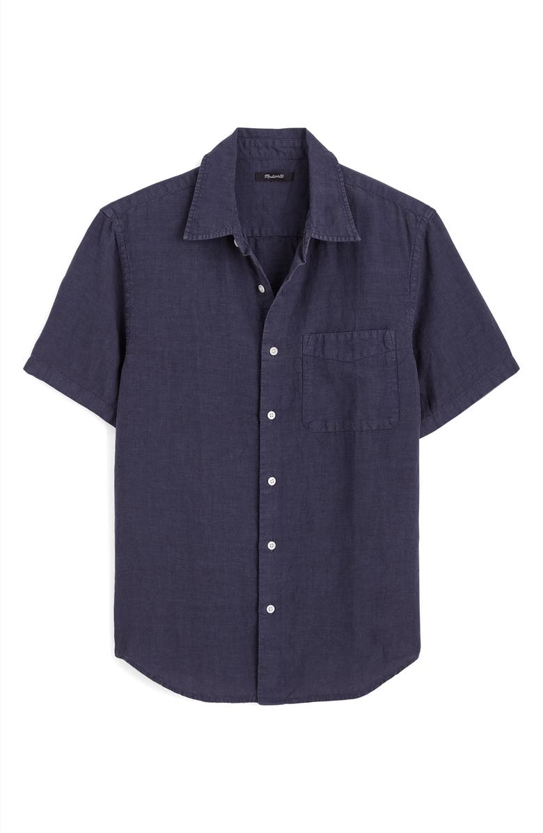 Madewell Short Sleeve Linen Shirt, Alternate, color, Ink