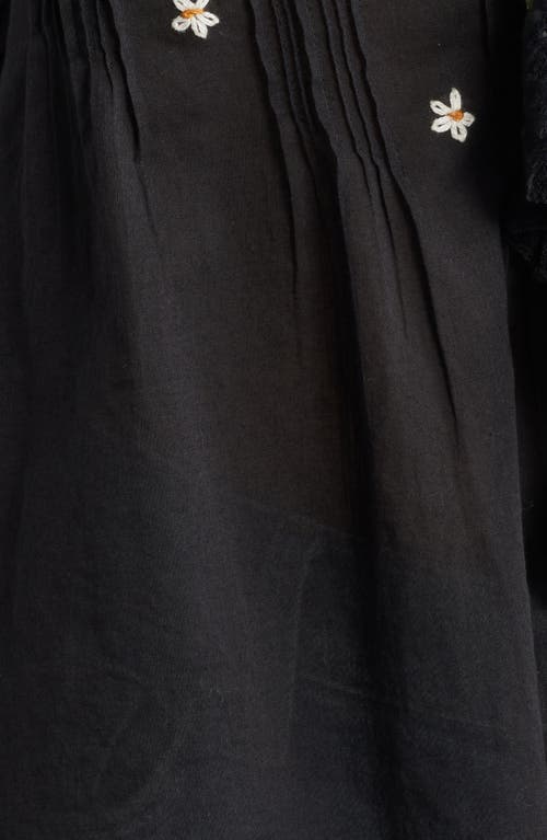 Doen Dôen Hettie Embroidered Ruffle Organic Cotton Top In Black