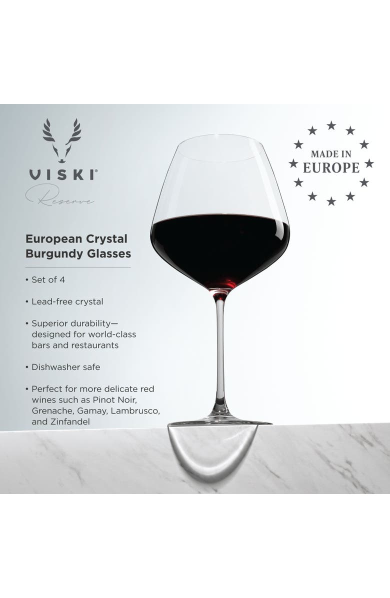 Viski Reserve European Crystal Burgundy Glasses Set of 4, Alternate, color, Clear