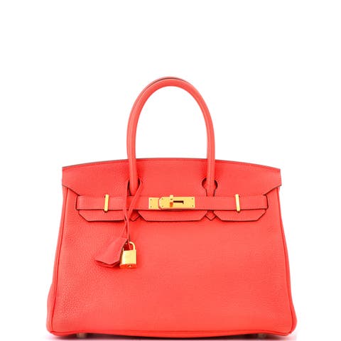 Birkin Handbag Red Clemence with Gold Hardware 30