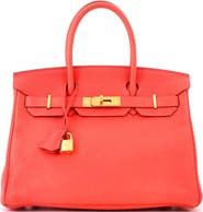 Pre-Owned Hermes Birkin Handbag Red Clemence with Gold Hardware 30