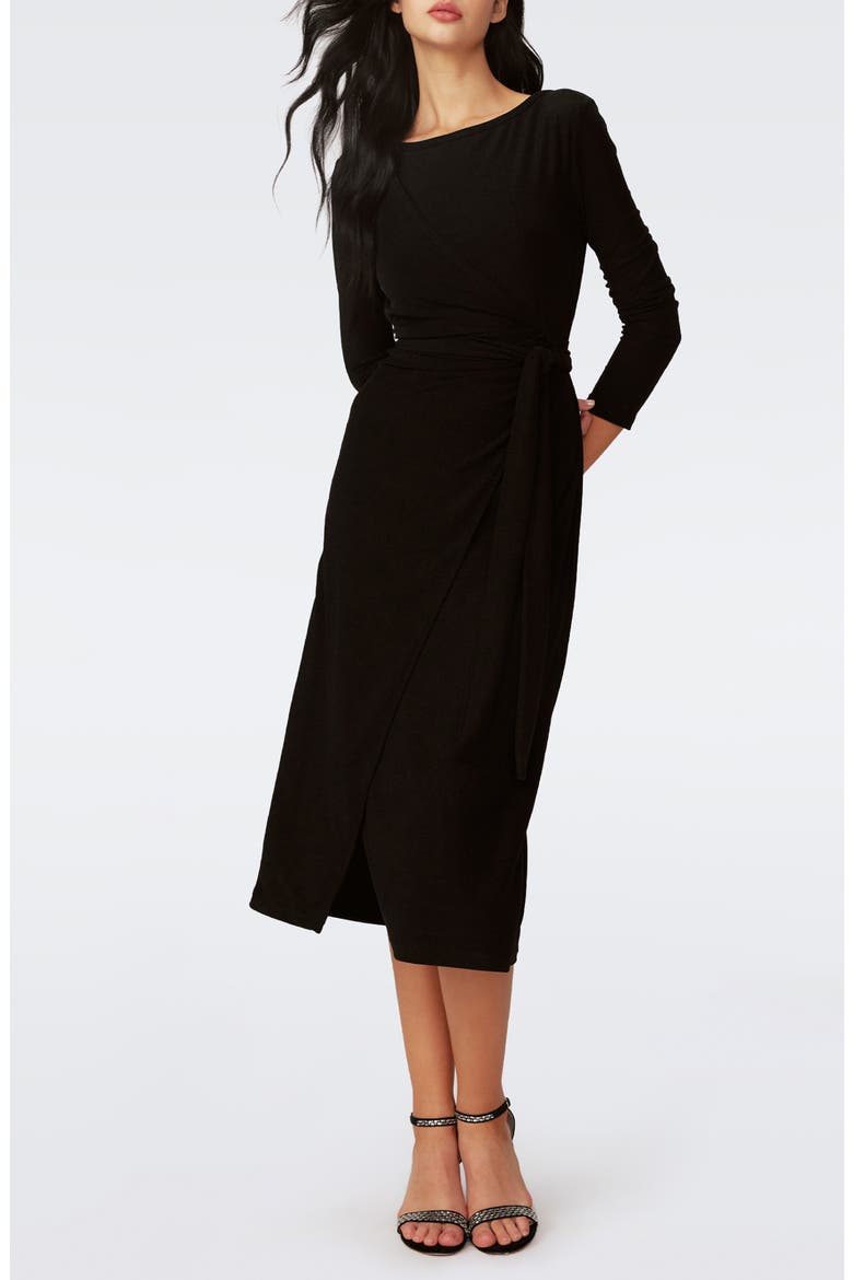 Simona Side Ruched Long Sleeve Knit Dress, Main, color, METALLIC BLACK