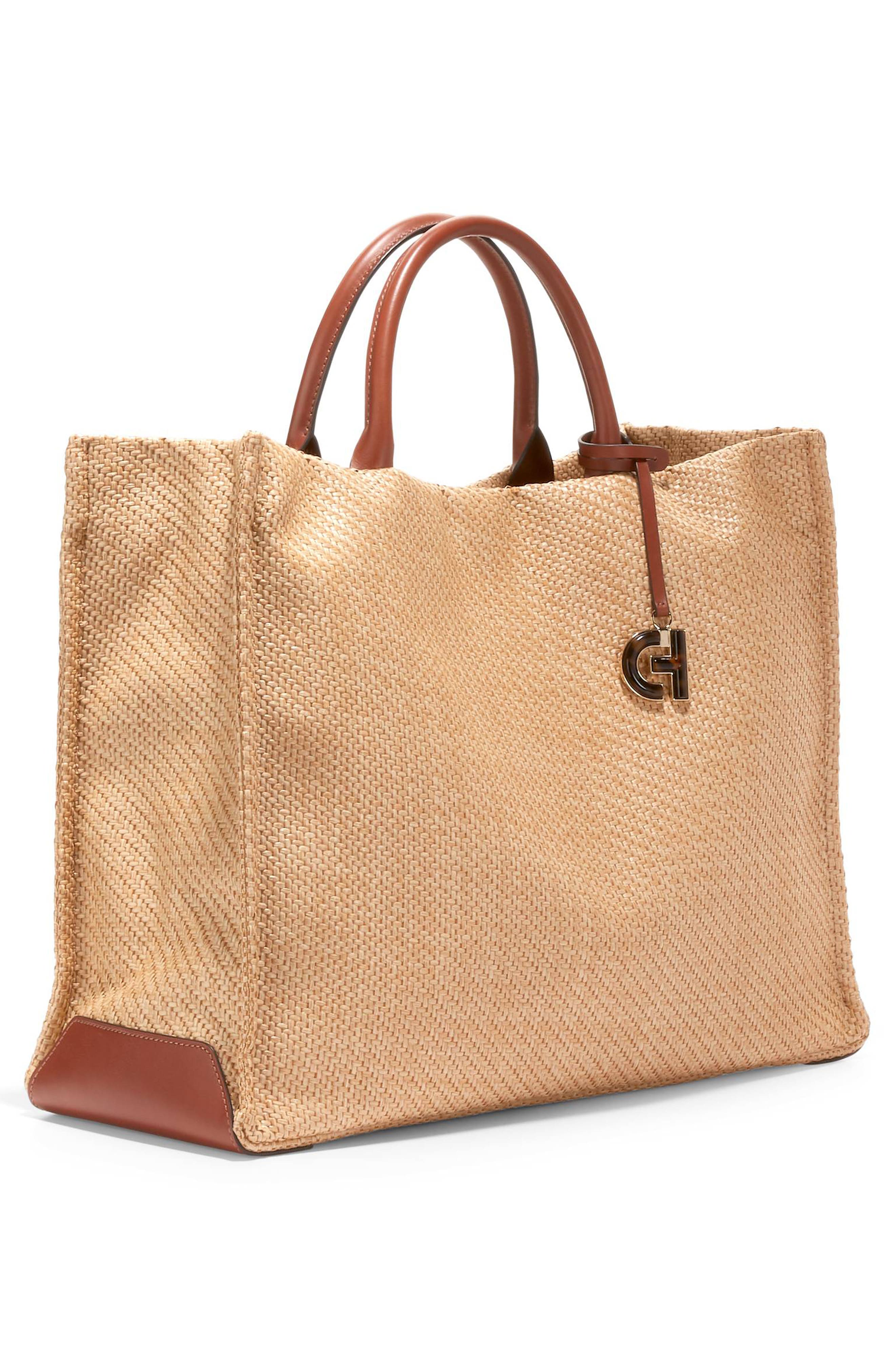 Cole Haan Grand Ambition Mainline Straw & Leather Market Tote, Alternate, color, 