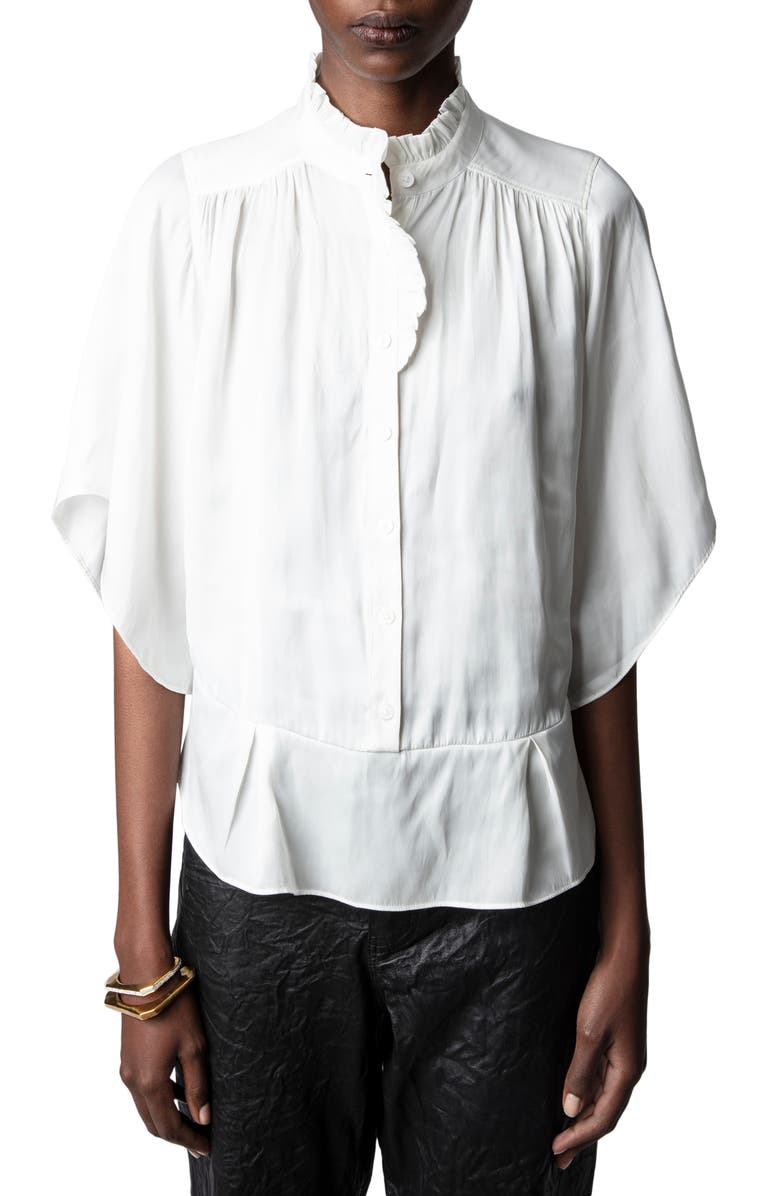 Zadig & Voltaire Taro Ruffle Satin Blouse, Main, color, Judo