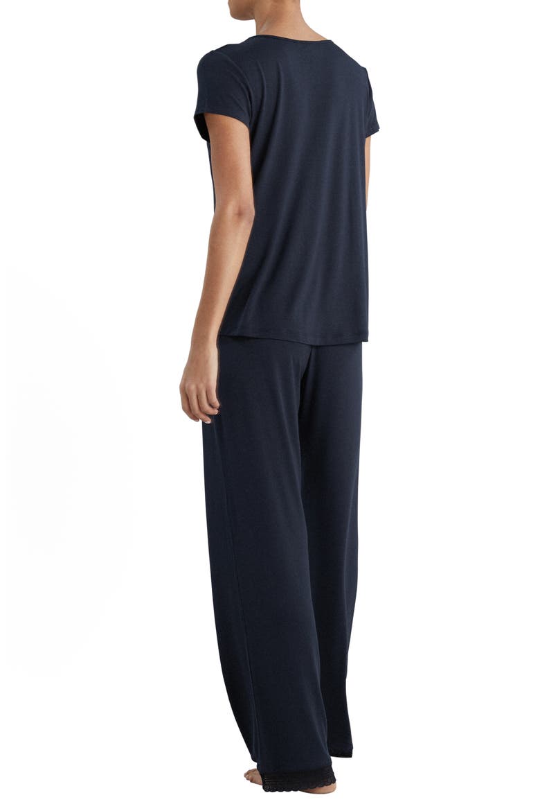 Lace Trim Knit Pajamas, Alternate, color, NAVY