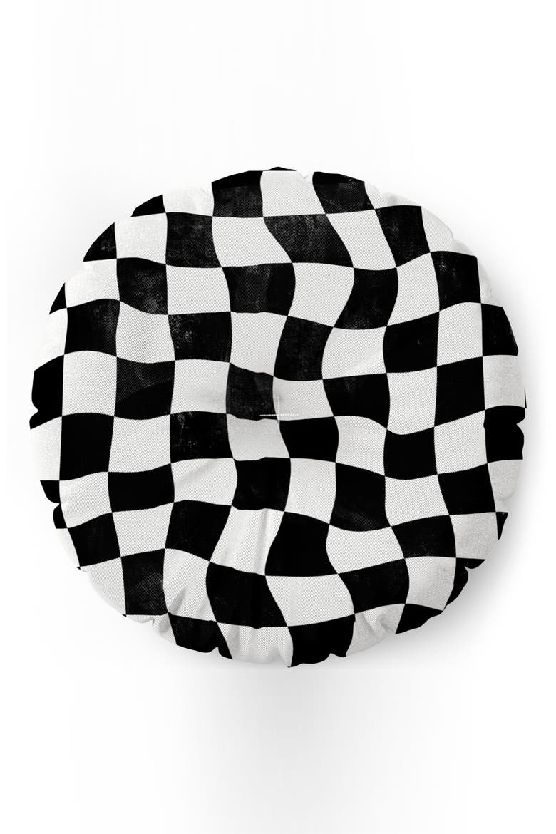 Warped Checkerboard Floor Pillow, Alternate, color, BLACK-WHITE