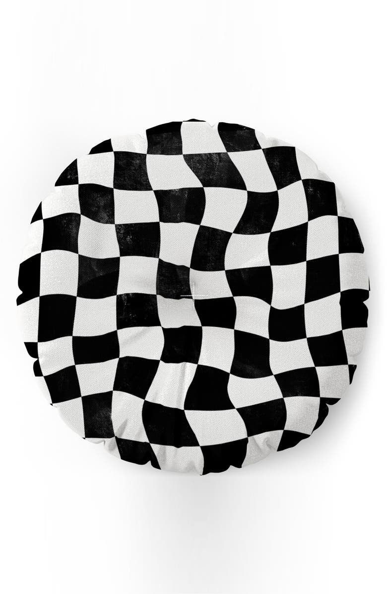 Deny Designs Warped Checkerboard Floor Pillow, Alternate, color, Black-White