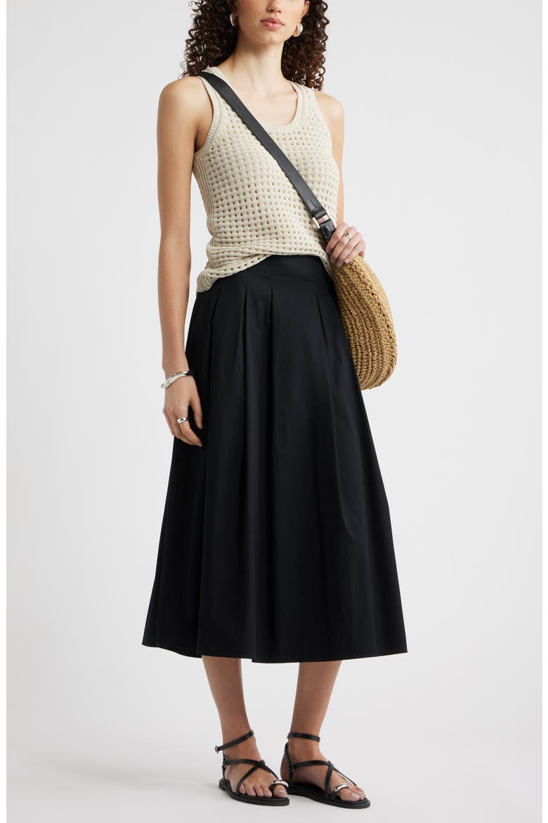 Pleated Cotton Poplin Skirt, Alternate, color, BLACK