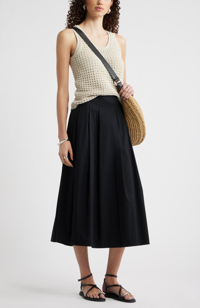 Nordstrom Pleated Poplin Skirt, Alternate, color, Black