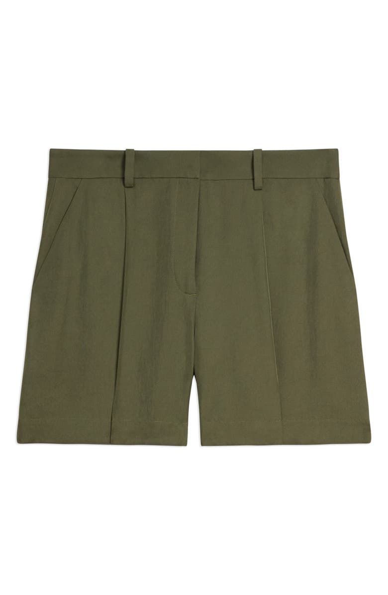 Theory Pleated Shorts, Alternate, color, Forest Moss