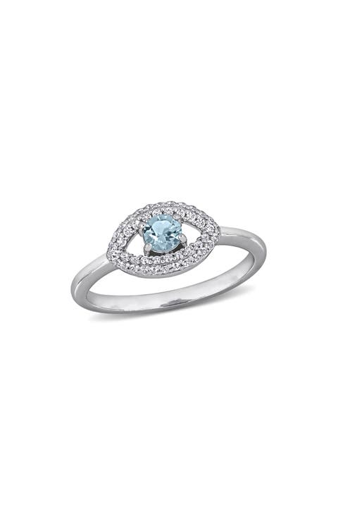 Blue Topaz & Created White Sapphire Ring