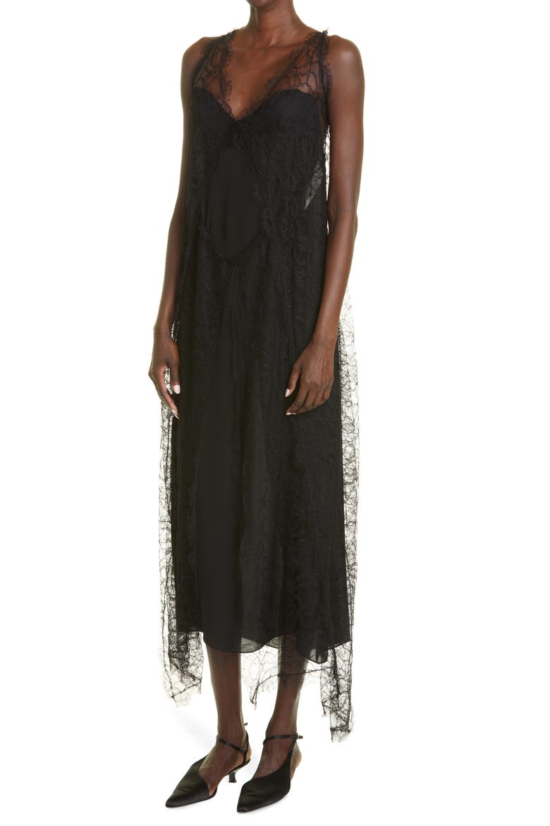 Ash Open Back Handkerchief Hem Lace Dress, Alternate, color, BLACK