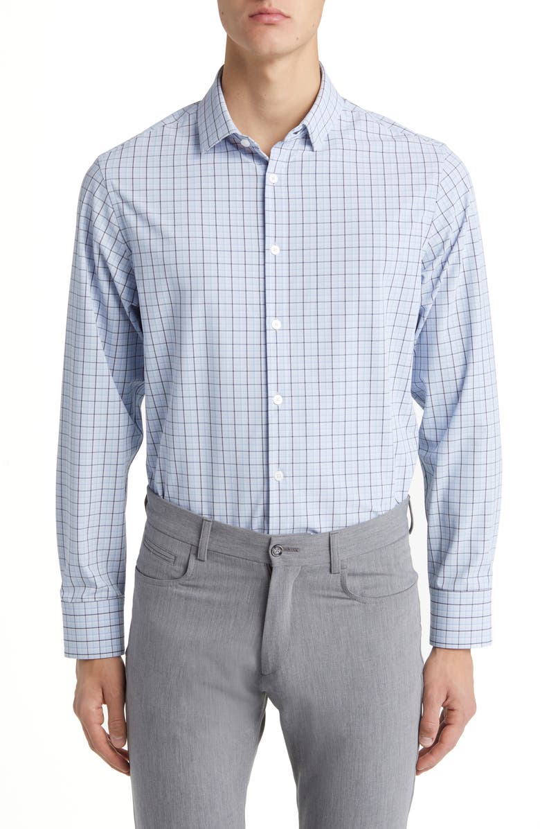 Mizzen+Main Leeward Trim Fit Deep Sea Oaklawn Check Performance Button-Up Shirt, Main, color, 