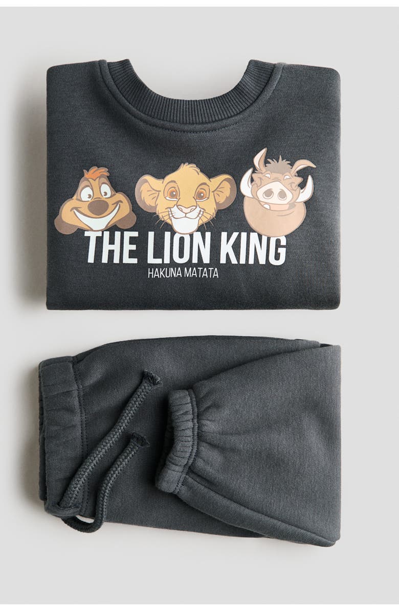 H&M 2-piece Printed Sweatshirt Set, Alternate, color, Dark Gray/The Lion King