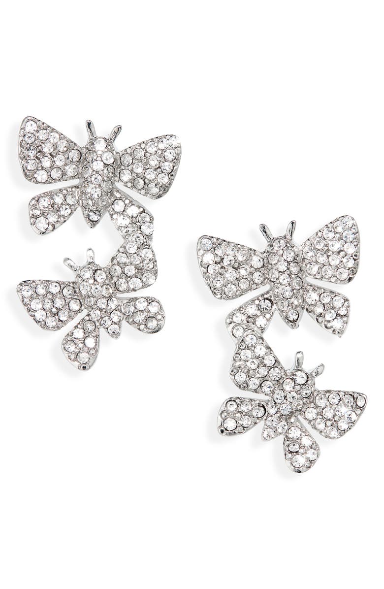 Oscar de la Renta Crystal Butterfly Earrings, Main, color, 