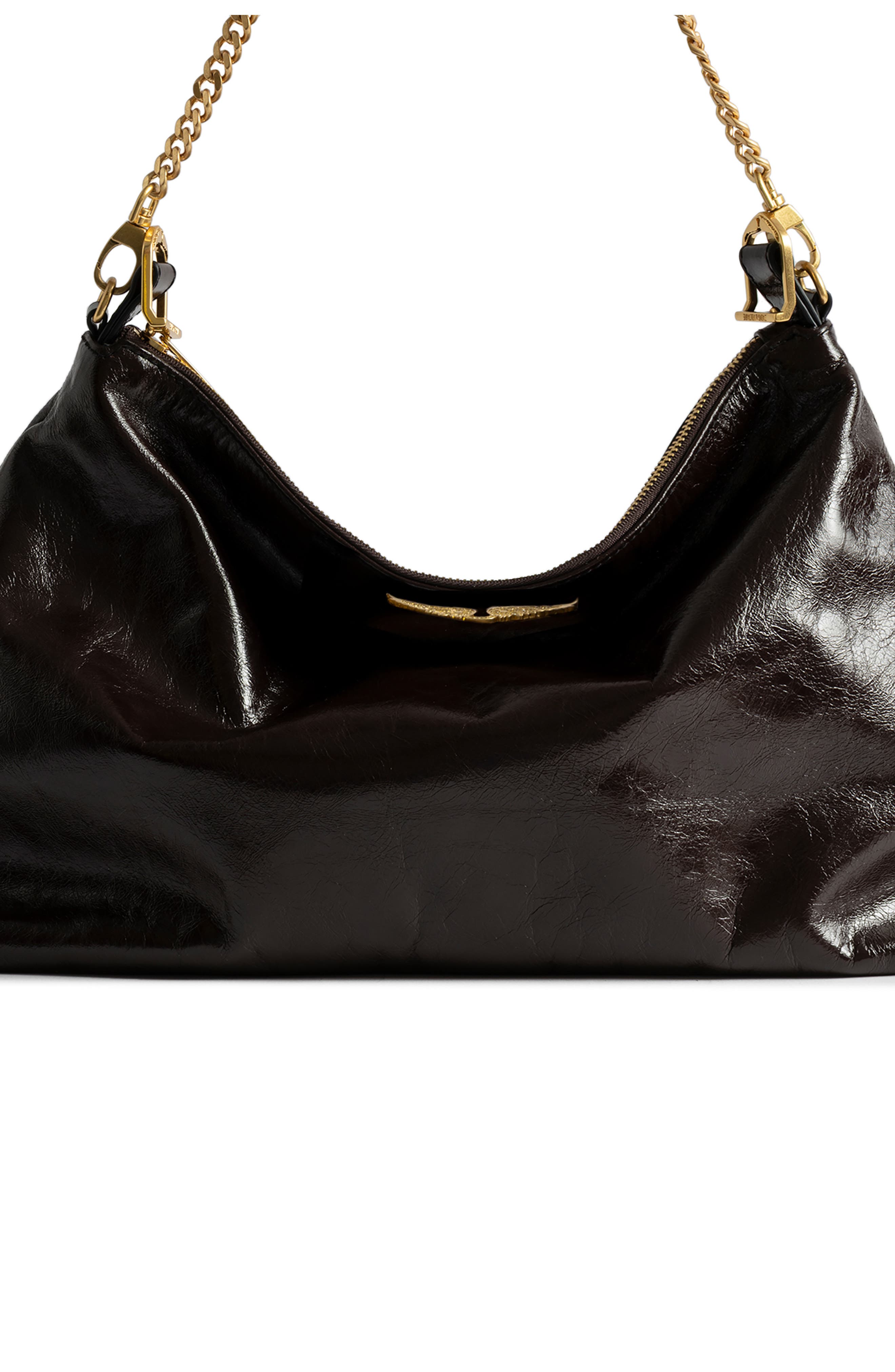 Zadig & Voltaire Jim Patent Leather Shoulder Bag, Alternate, color, Brownie