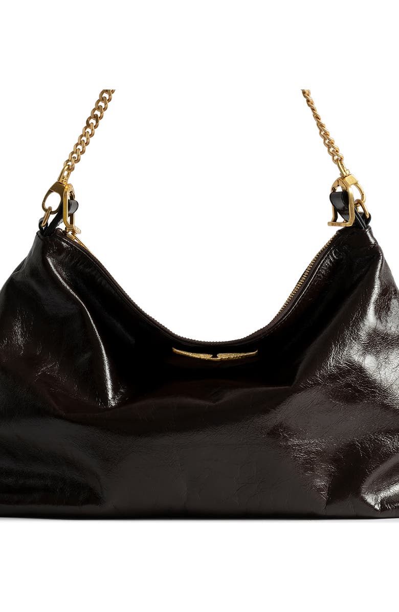 Zadig & Voltaire Jim Patent Leather Shoulder Bag, Alternate, color, Brownie