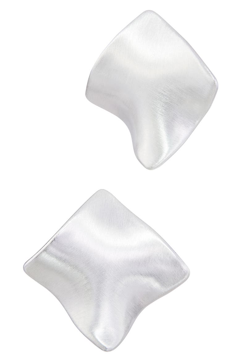 Wavy Square Button Stud Earrings, Main, color, SILVER