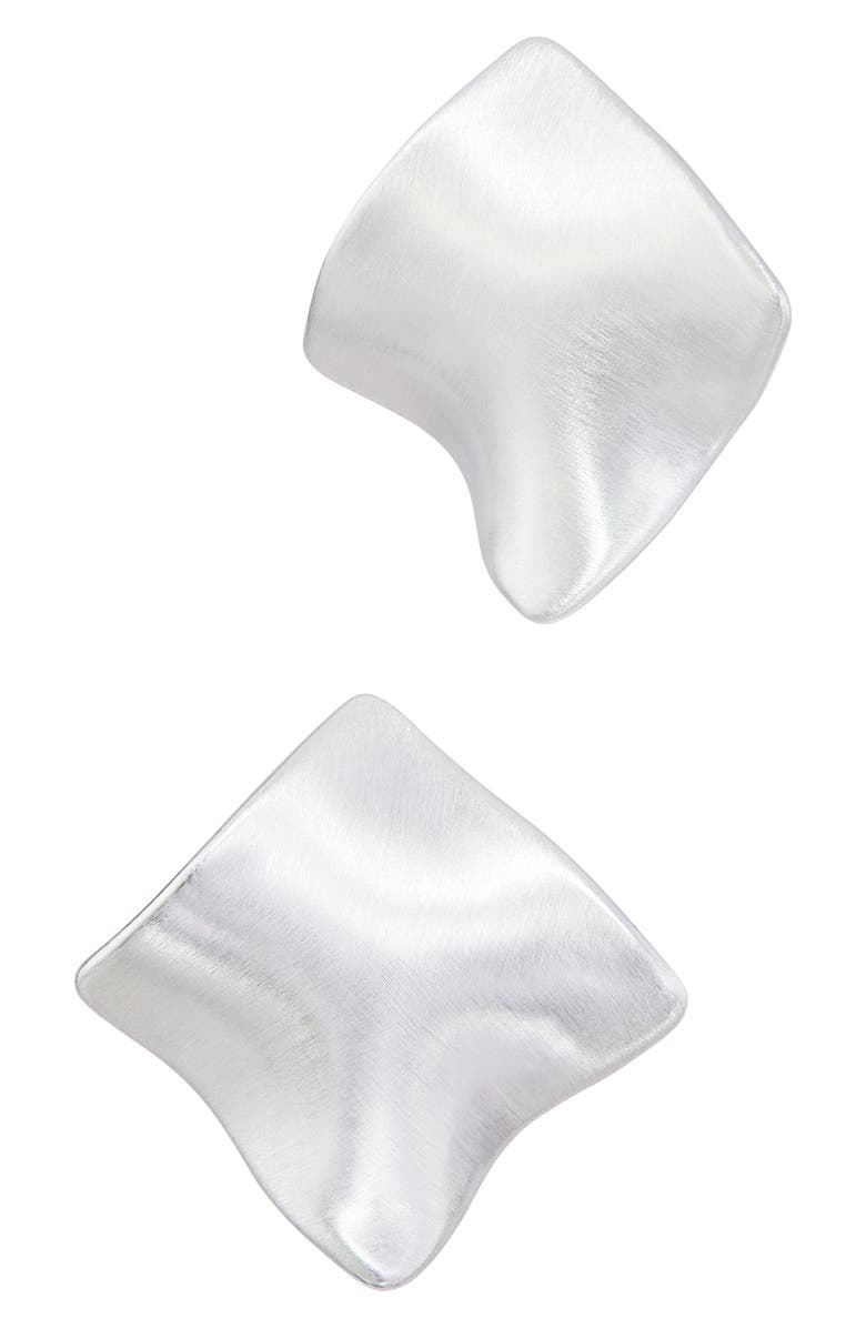 SAVVY CIE JEWELS Wavy Square Button Stud Earrings, Main, color, Silver