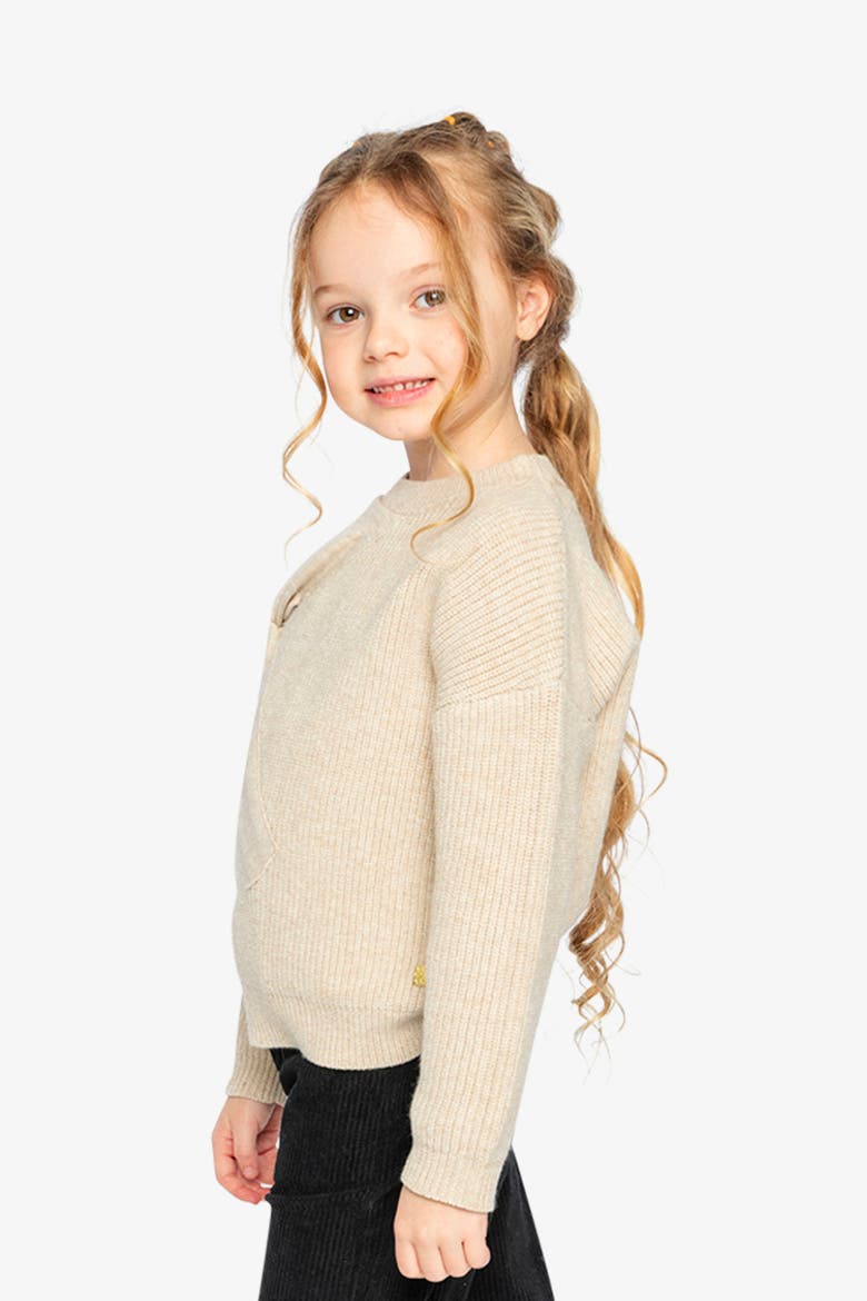 Ribbed Knit Statement Bow Crew Neck Sweater, Alternate, color, Beige