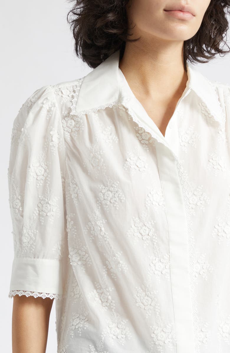 Reiss Edwina Floral Embroidered Button-Up Shirt, Alternate, color, Ivory