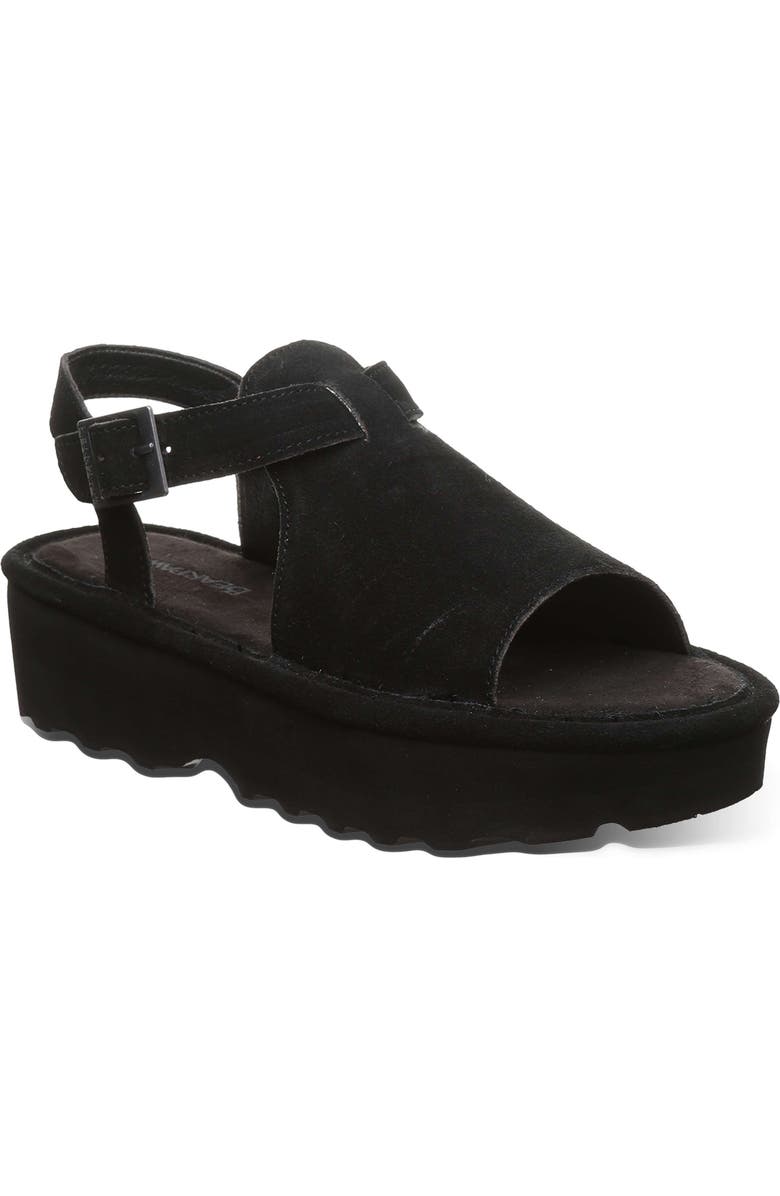 BEARPAW <p>Ascend Faux Leather Wedge Sandal (Women) </p>, Main, color, Black