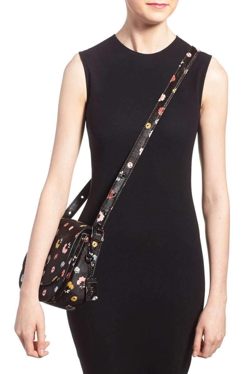 COACH 1941 '23' Flower Print Genuine Calf Hair Saddle Bag, Alternate, color,